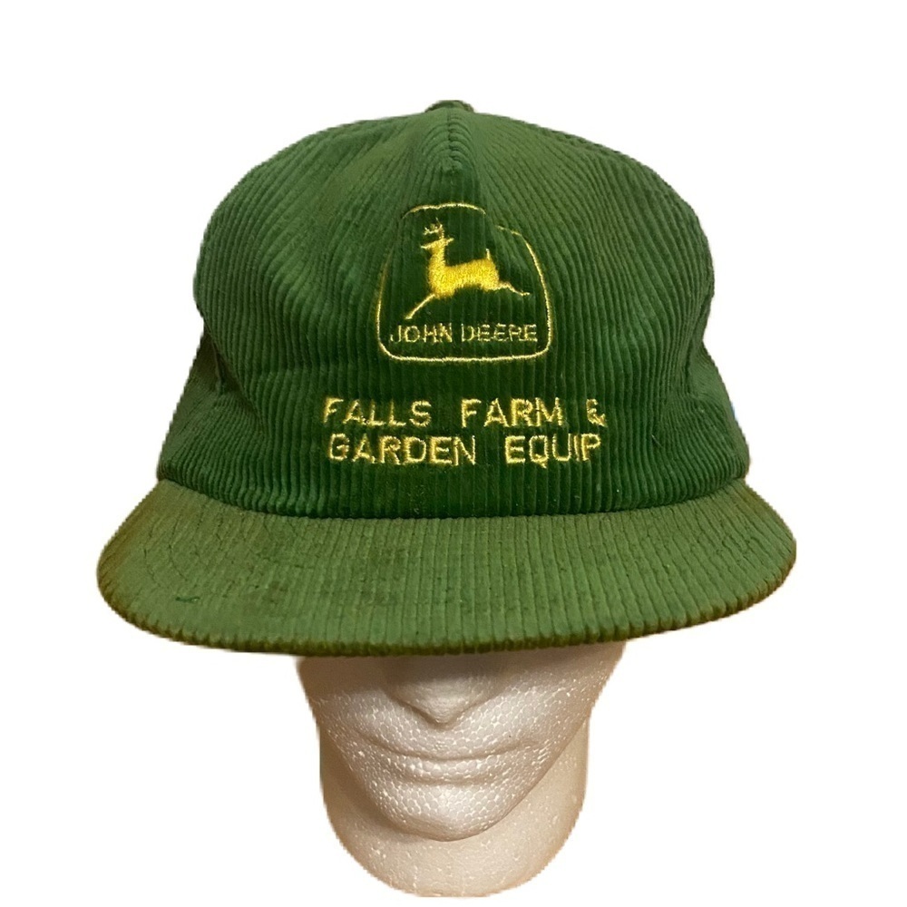Vintage John Deere Corduroy Hat Falls Farm & Garden Equipment Snap Back USA